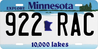 MN license plate 922RAC