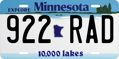 MN license plate 922RAD