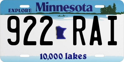 MN license plate 922RAI