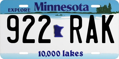 MN license plate 922RAK