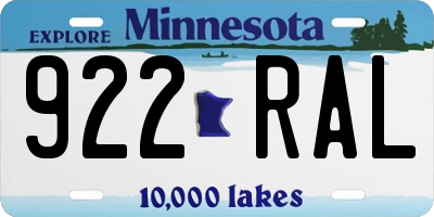 MN license plate 922RAL