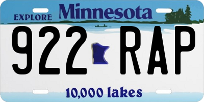 MN license plate 922RAP