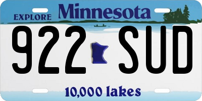 MN license plate 922SUD