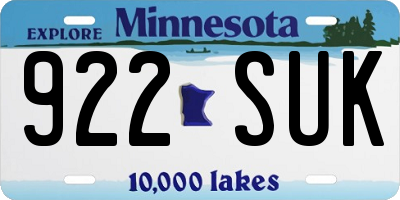 MN license plate 922SUK