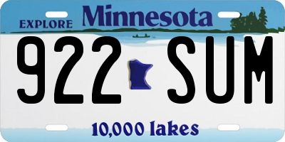 MN license plate 922SUM
