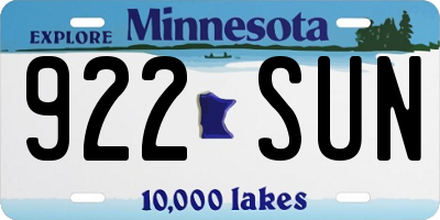 MN license plate 922SUN