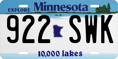 MN license plate 922SWK