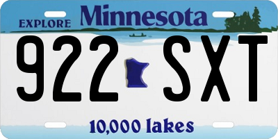 MN license plate 922SXT