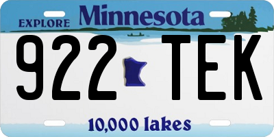 MN license plate 922TEK