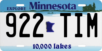 MN license plate 922TIM