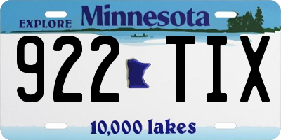 MN license plate 922TIX