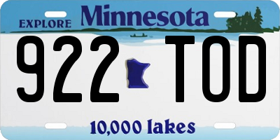 MN license plate 922TOD