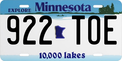 MN license plate 922TOE