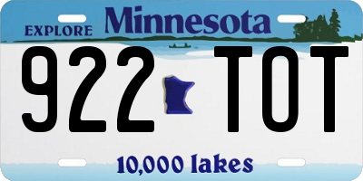 MN license plate 922TOT