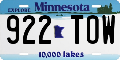 MN license plate 922TOW