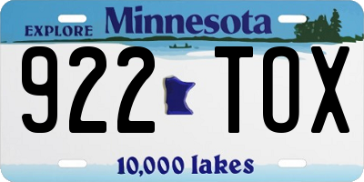MN license plate 922TOX