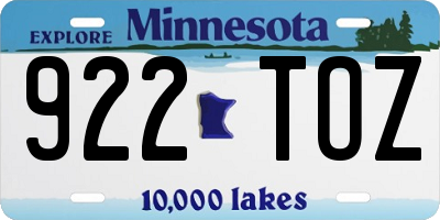 MN license plate 922TOZ