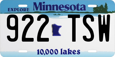 MN license plate 922TSW