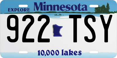 MN license plate 922TSY
