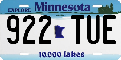 MN license plate 922TUE