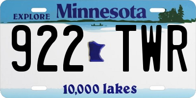 MN license plate 922TWR