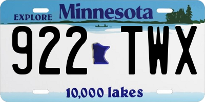 MN license plate 922TWX