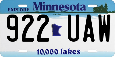 MN license plate 922UAW