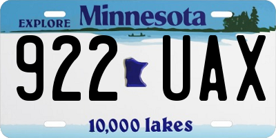 MN license plate 922UAX