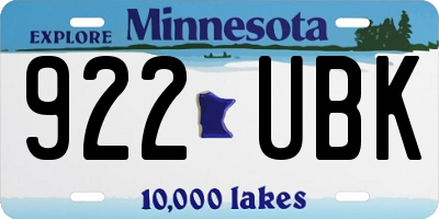 MN license plate 922UBK
