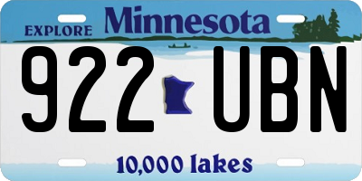 MN license plate 922UBN