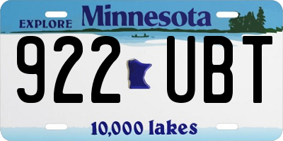 MN license plate 922UBT