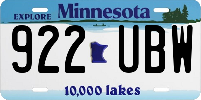 MN license plate 922UBW