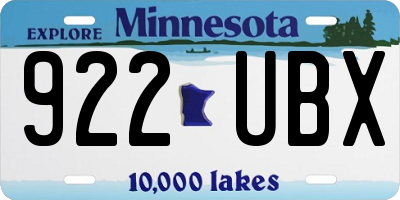 MN license plate 922UBX