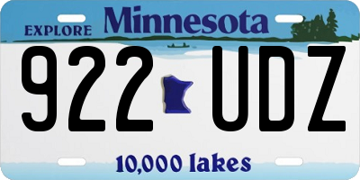 MN license plate 922UDZ