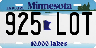 MN license plate 925LOT