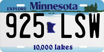 MN license plate 925LSW