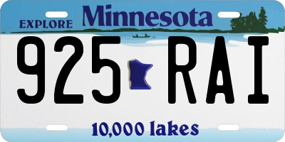 MN license plate 925RAI