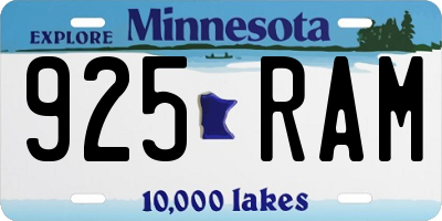 MN license plate 925RAM