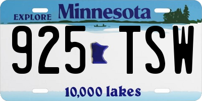 MN license plate 925TSW