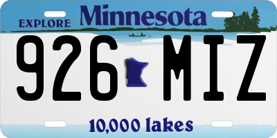 MN license plate 926MIZ