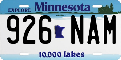 MN license plate 926NAM