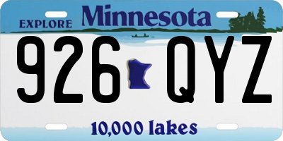 MN license plate 926QYZ