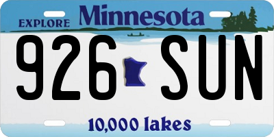 MN license plate 926SUN