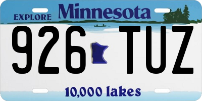 MN license plate 926TUZ