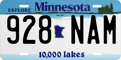MN license plate 928NAM