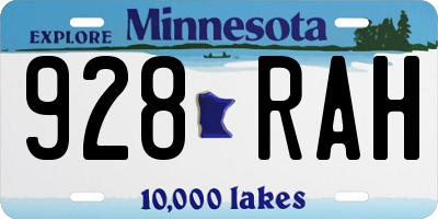 MN license plate 928RAH