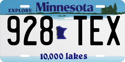 MN license plate 928TEX