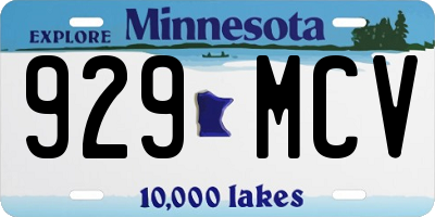 MN license plate 929MCV