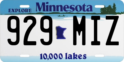 MN license plate 929MIZ