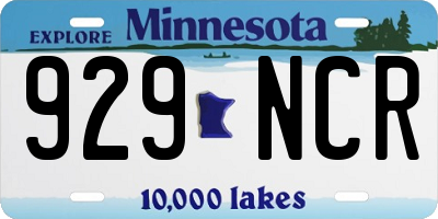 MN license plate 929NCR
